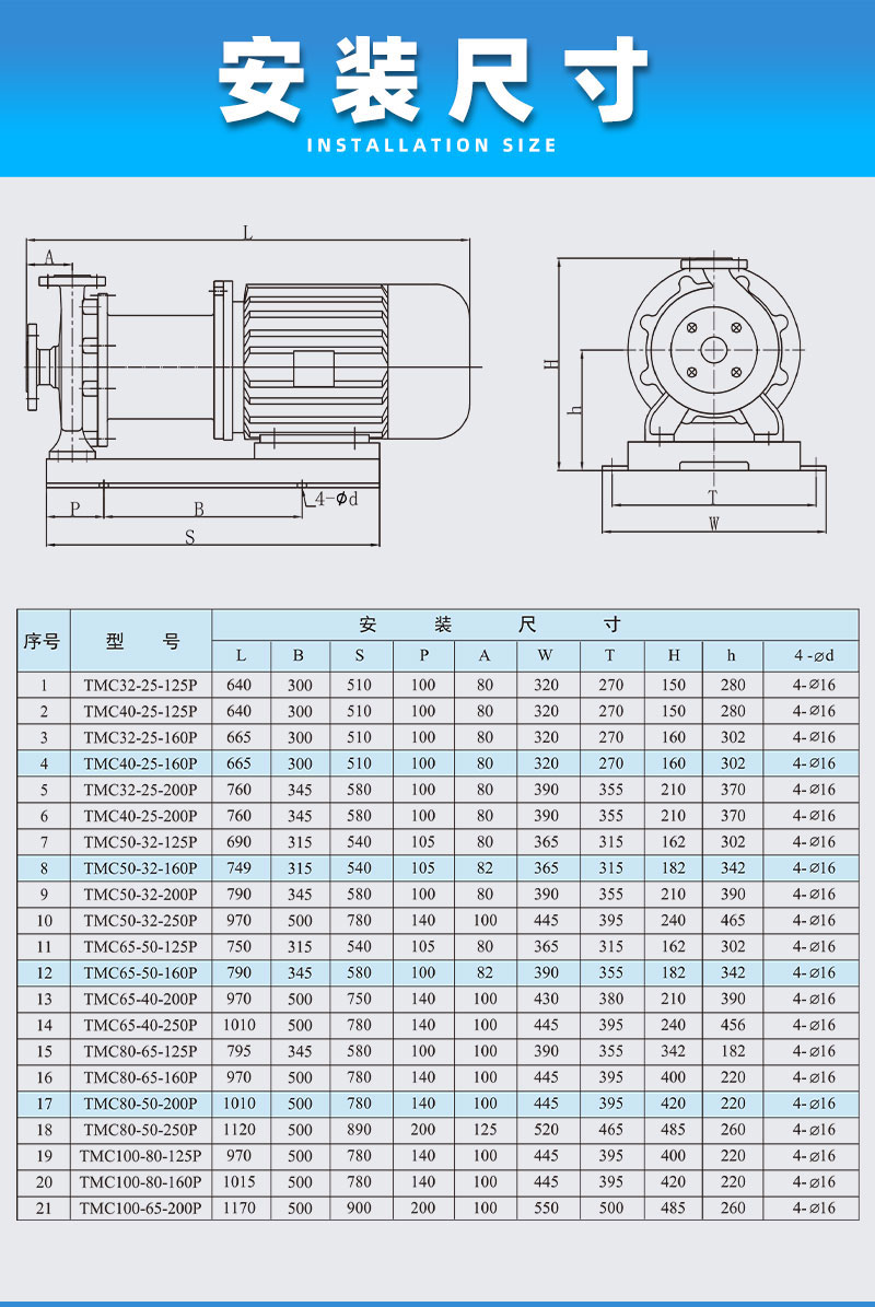 不锈钢磁力泵安装尺寸