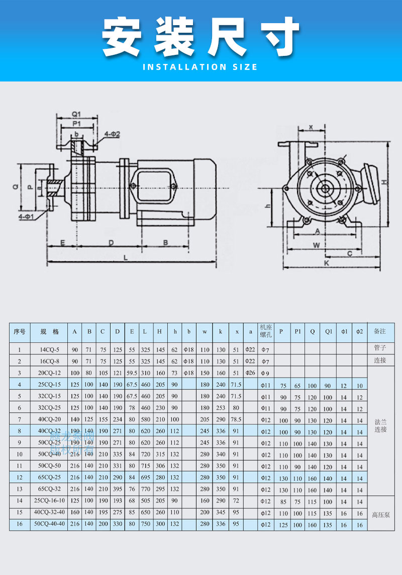 不锈钢磁力泵安装尺寸